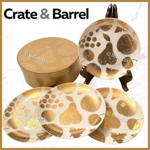 Crate & Barrel Plates Set of 4 NEW Gold Foil Fruit Side Appetizer Salad Dessert
